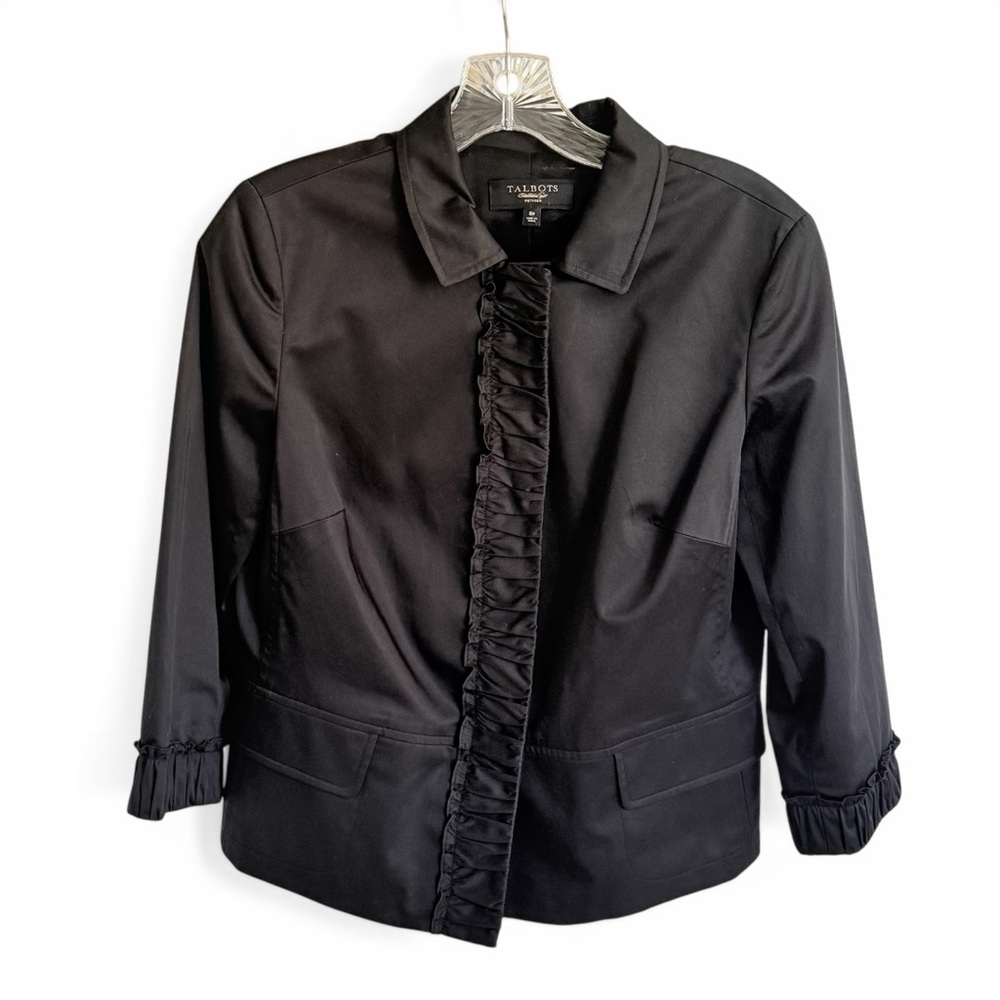 Talbots Black Ruffle Front Blazer 8P Career Wear Professional Jacket